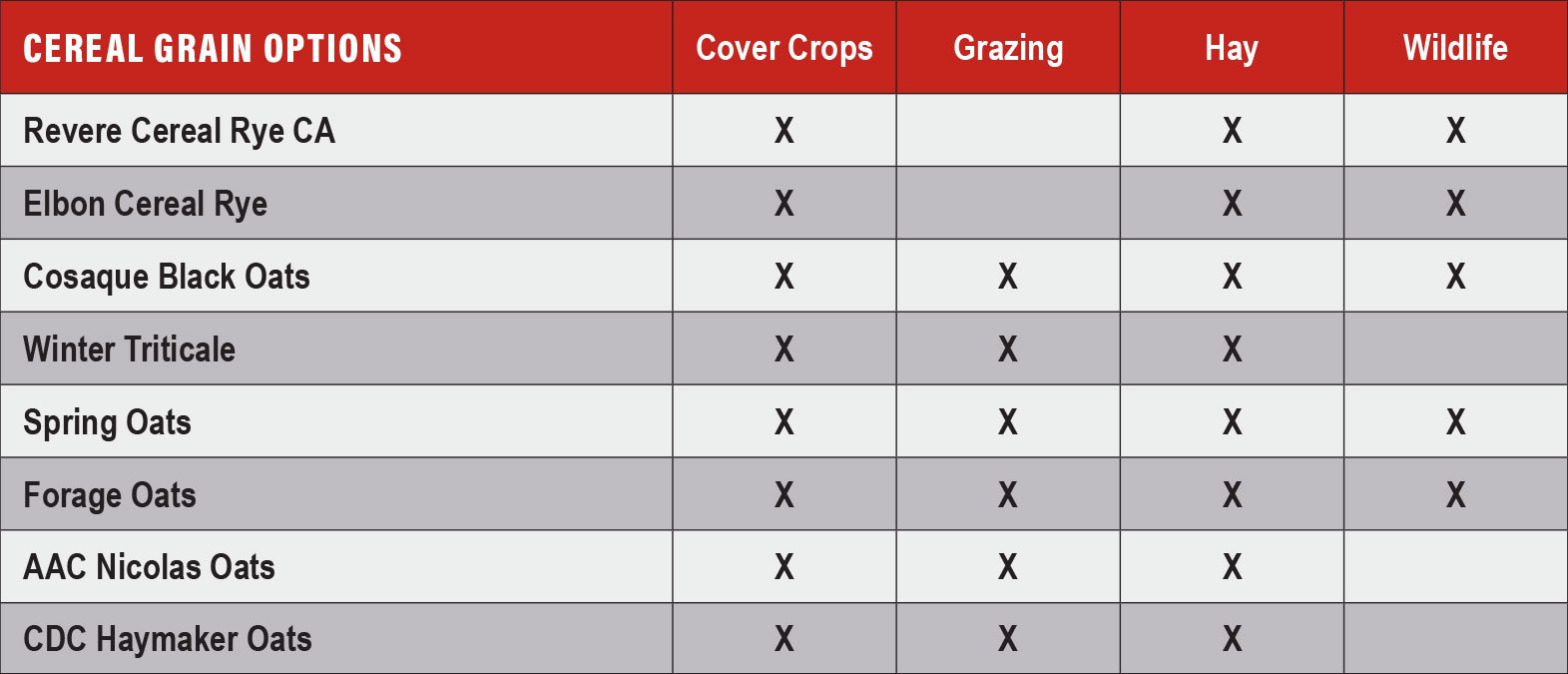 Small Seed - Cereal Grain Options